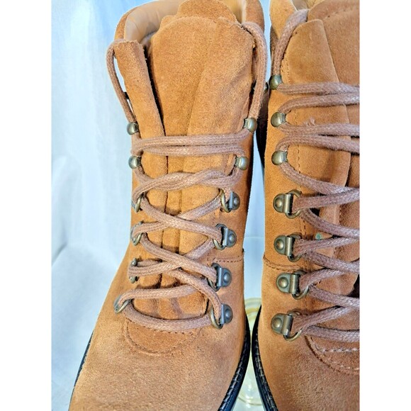 Polo Ralph Lauren Suede Helene Bootie Camel Sz 39 8.5  Platform Lug Chunky Heel - Picture 10 of 16